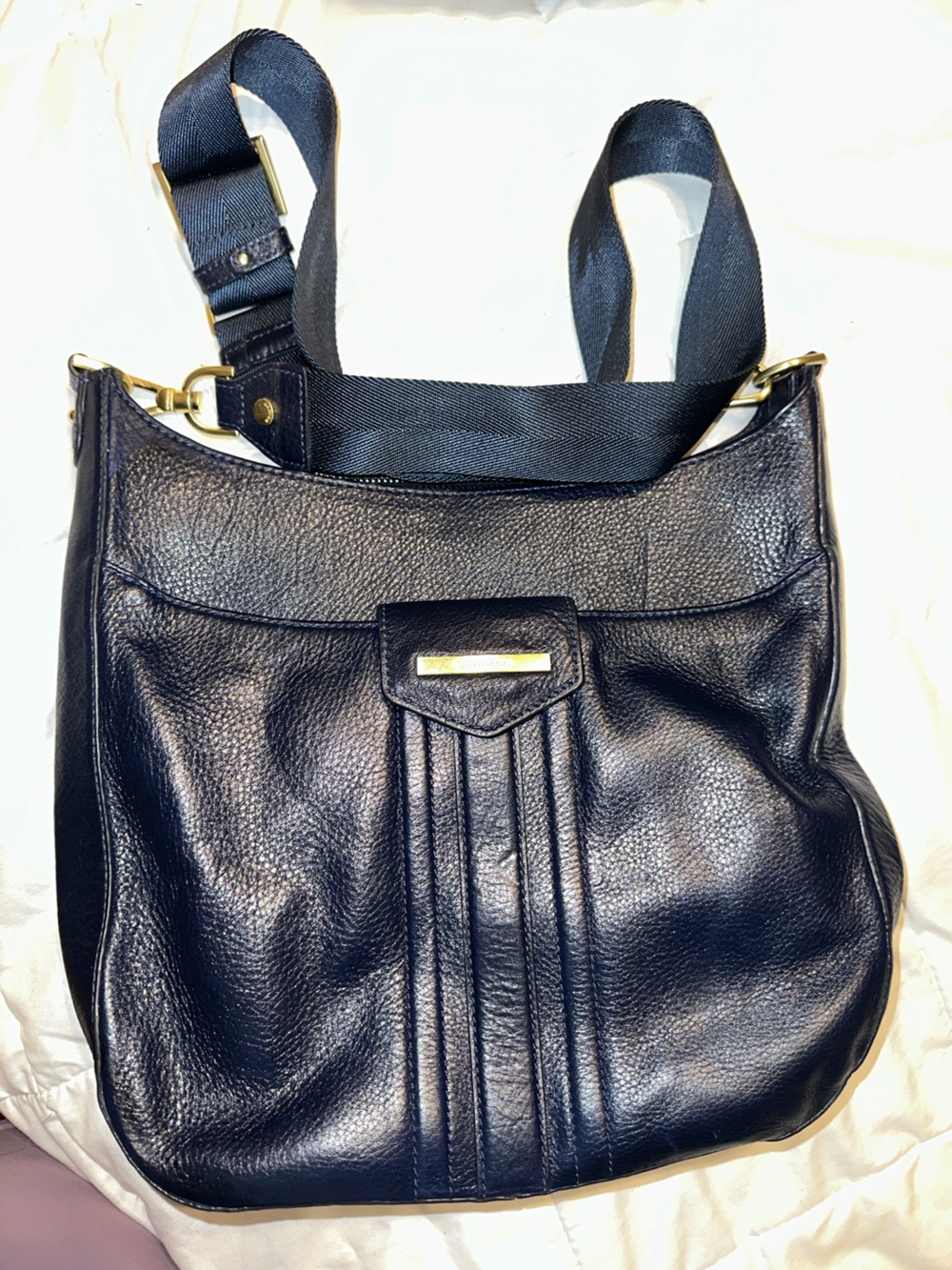 Brahmin Black Leather Crossbody Shoulder Bag with Gold Accent
